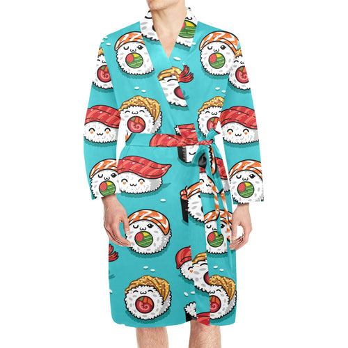 Cute sushi pattern Men's Long Sleeve Belted Night Robe