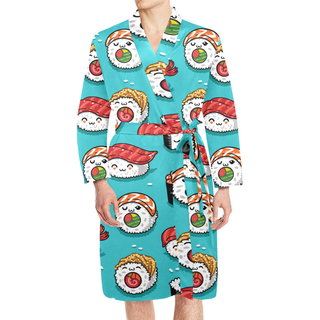 Cute sushi pattern Men's Long Sleeve Belted Night Robe