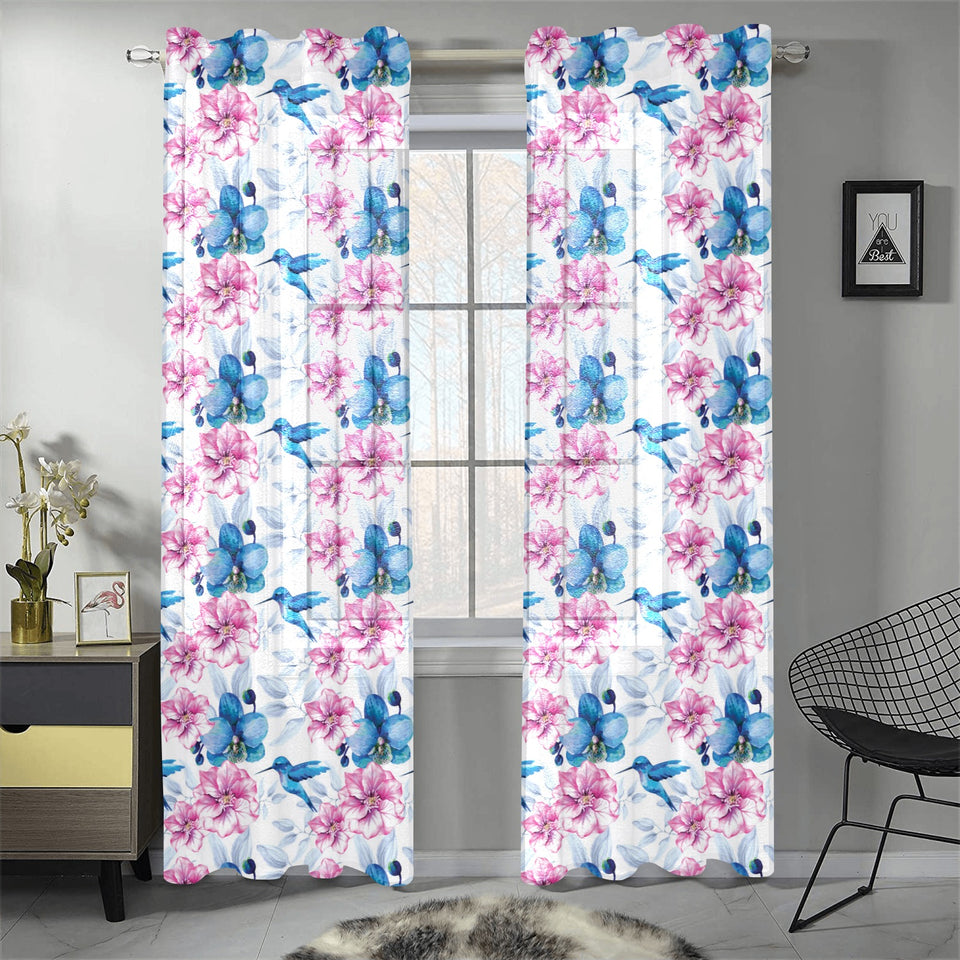 Hummingbird Pattern Print Design 02 Gauze Curtain