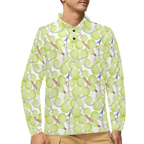 Tennis Pattern Print Design 01 Men's Long Sleeve Polo Shirt