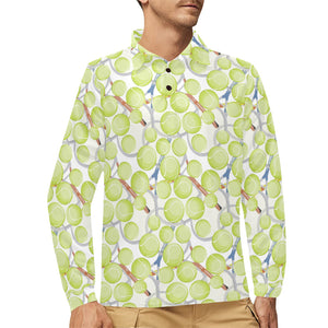 Tennis Pattern Print Design 01 Men's Long Sleeve Polo Shirt