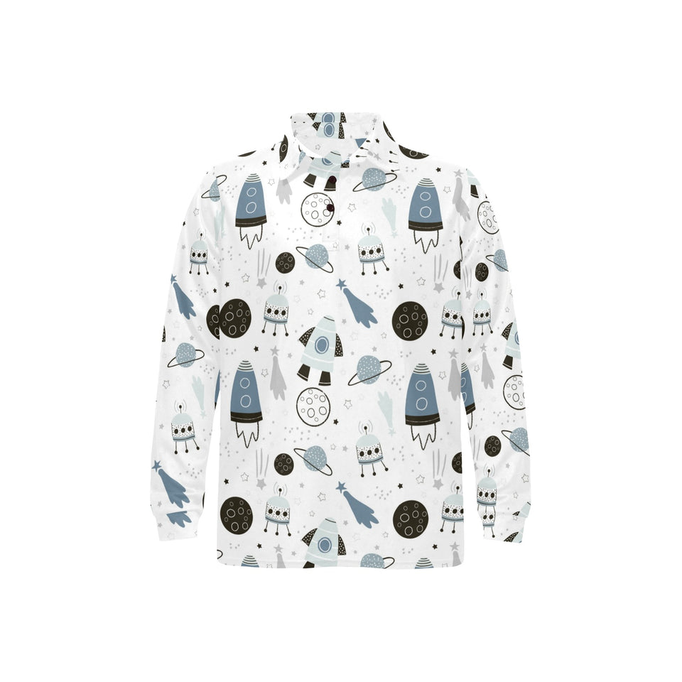 Hand drawn space elements space rocket star planet Men's Long Sleeve Polo Shirt