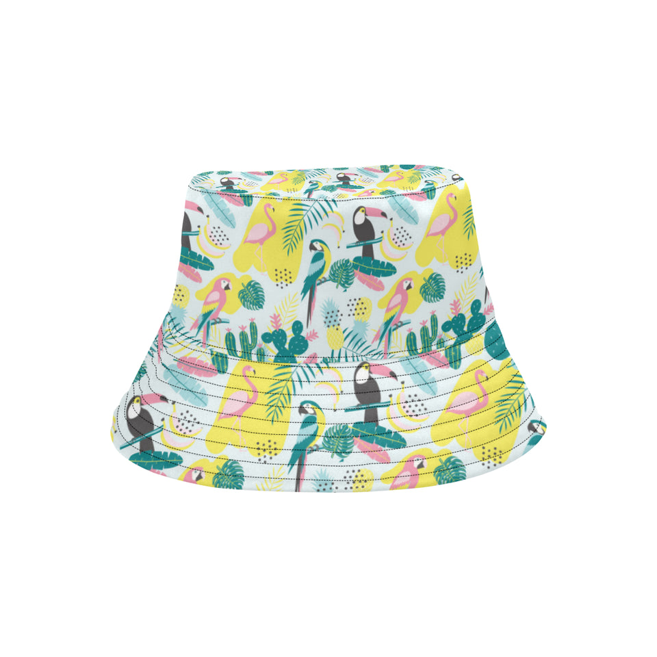 Cute parrot toucan flamingo cactus exotic leaves p Unisex Bucket Hat