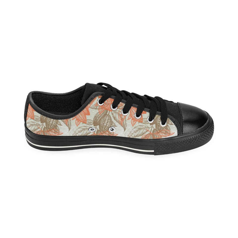Cocoa beans Cocoa tree pattern Men's Low Top Canvas Shoes Black