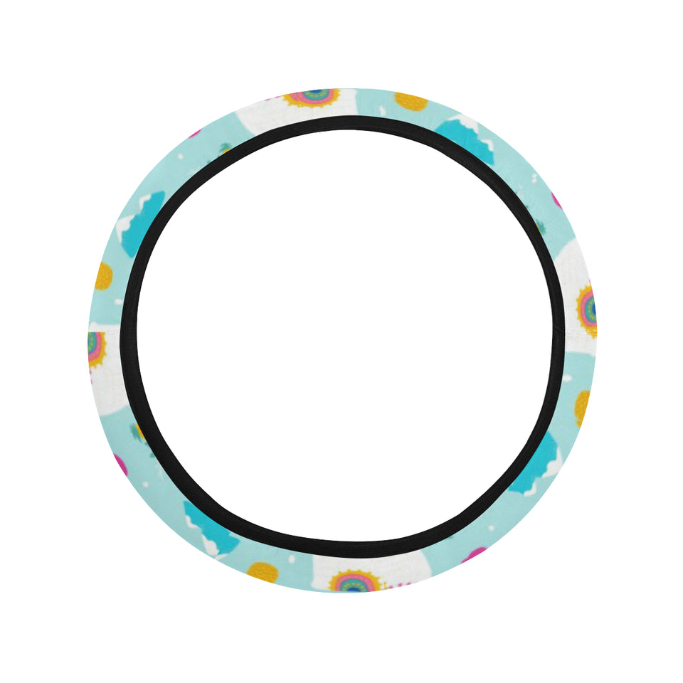Llama alpaca cactus leaves pattern Car Steering Wheel Cover