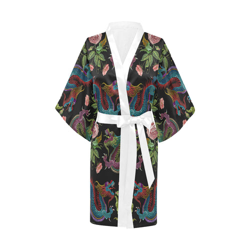 Dragons flower pattern Women's Short Kimono Robe