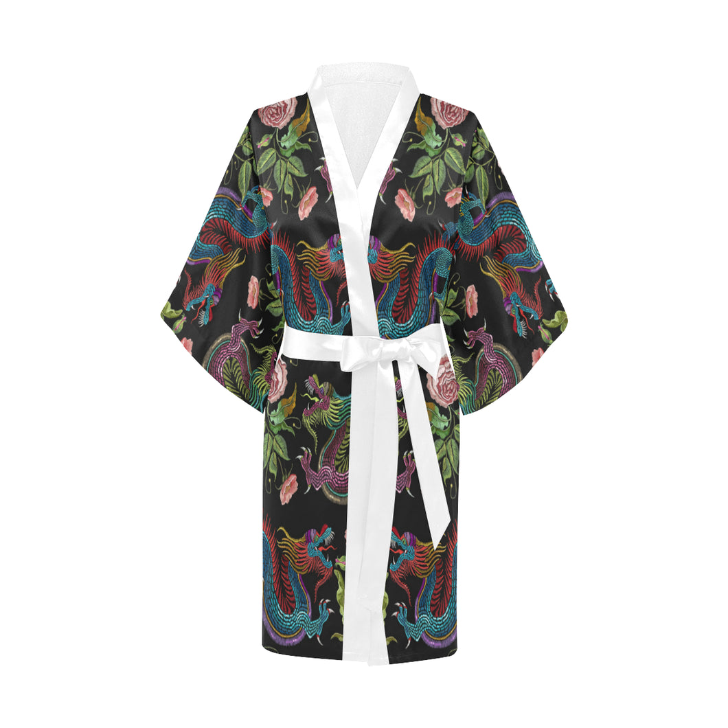 Dragons flower pattern Women's Short Kimono Robe