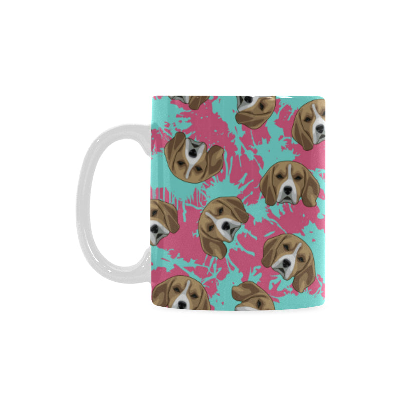 Beagle muzzles turquoise paint splashes pink patte Classical White Mug (Fulfilled In US)