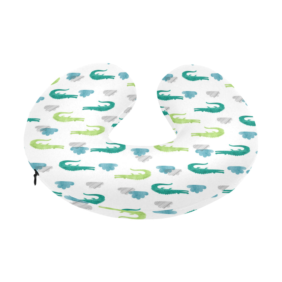 watercolor crocodile pattern U-Shaped Travel Neck Pillow