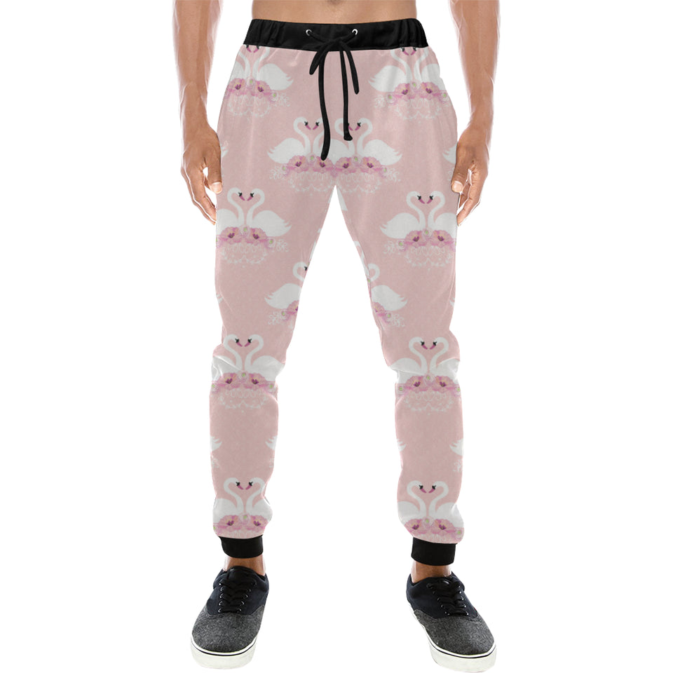 White swan and flower love pattern Unisex Casual Sweatpants