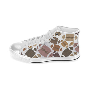 American football ball pattern Women's High Top Canvas Shoes White