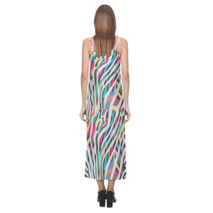 Colorful zebra skin pattern V-Neck Open Fork Long Dress