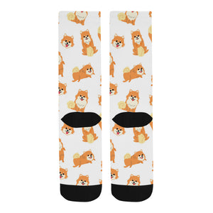 Brown pomeranian pattern Crew Socks