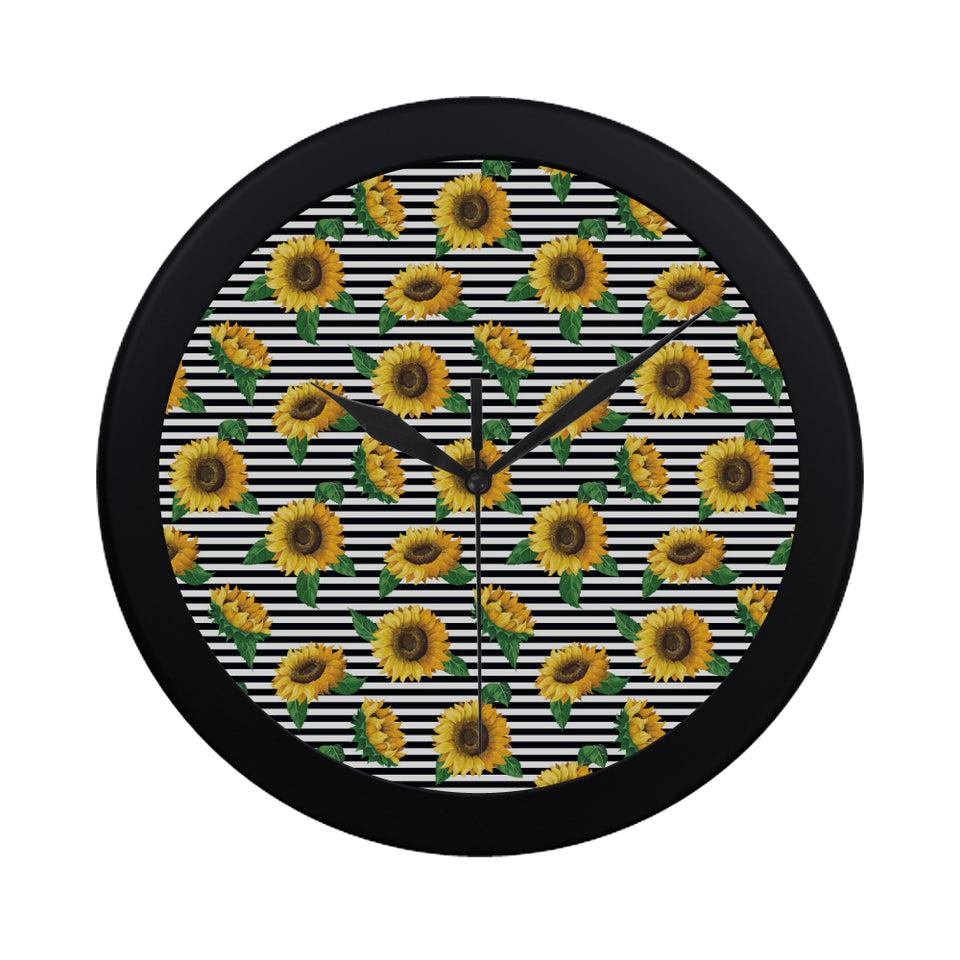 sunflowers ribbon background Elegant Black Wall Clock