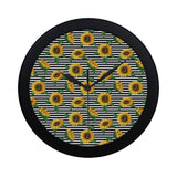 sunflowers ribbon background Elegant Black Wall Clock