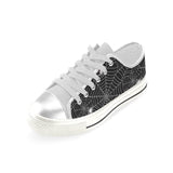 Spider web design pattern Black background white c Women's Low Top Canvas Shoes White