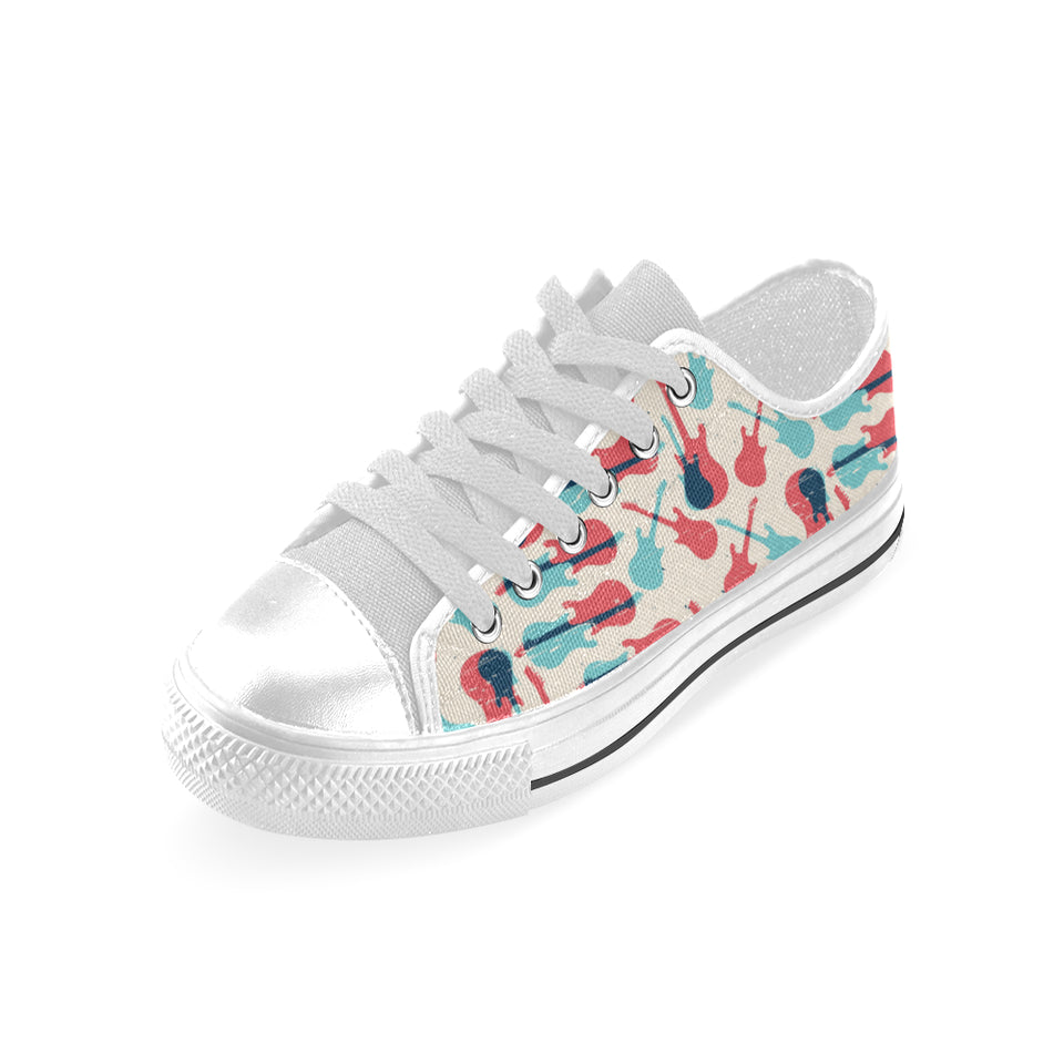 Red Blue guitar pattern Men's Low Top Shoes White