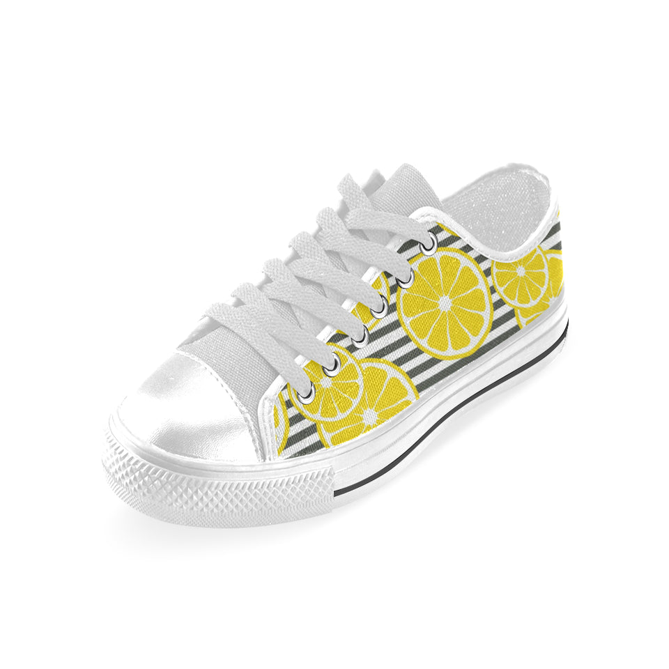 slice of lemon design pattern Men's Low Top Canvas Shoes White