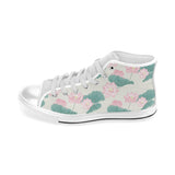 Pink lotus waterlily leaves pattern Men's High Top Canvas Shoes White