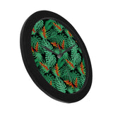 heliconia flower palm monstera leaves black backgr Elegant Black Wall Clock