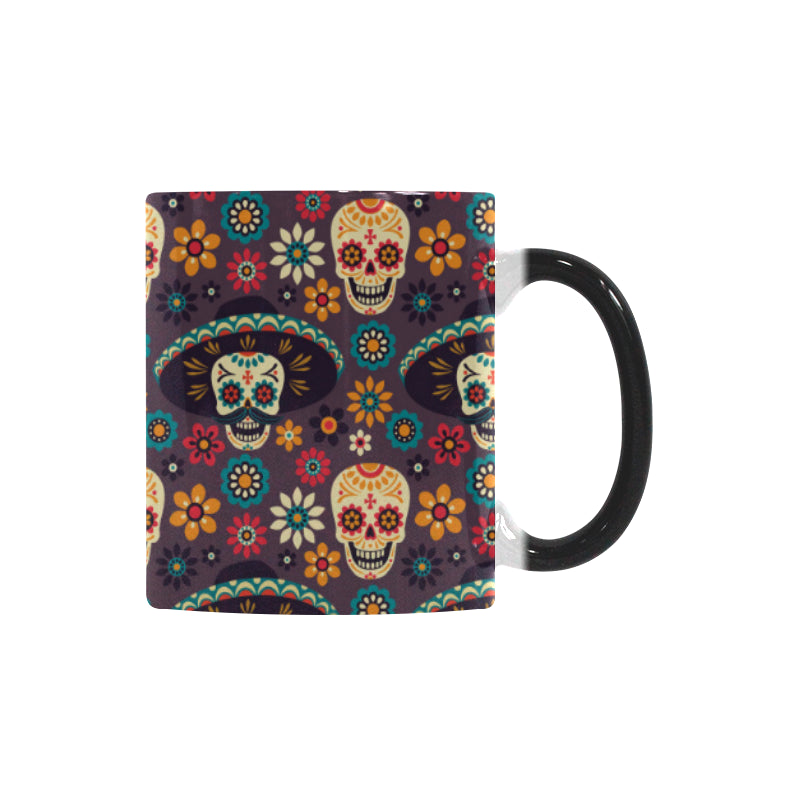Sugar skulls flower maxican pattern Morphing Mug Heat Changing Mug