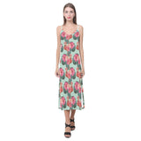 Beautiful flamingo tropical palm leaves hibiscus p V-Neck Open Fork Long Dress