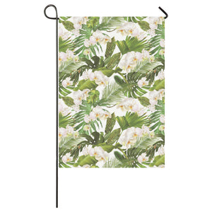 White orchid flower tropical leaves pattern House Flag Garden Flag