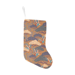 Bonsai bamboo stork japanese pattern brown theme Christmas Stocking