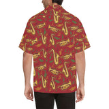 Saxophone cornet pattern red background Men's All Over Print Hawaiian Shirt