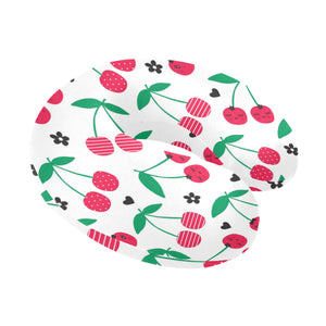 cherry pattern white background U-Shaped Travel Neck Pillow