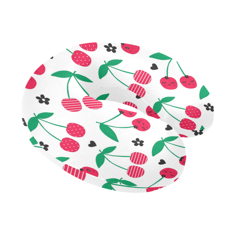 cherry pattern white background U-Shaped Travel Neck Pillow