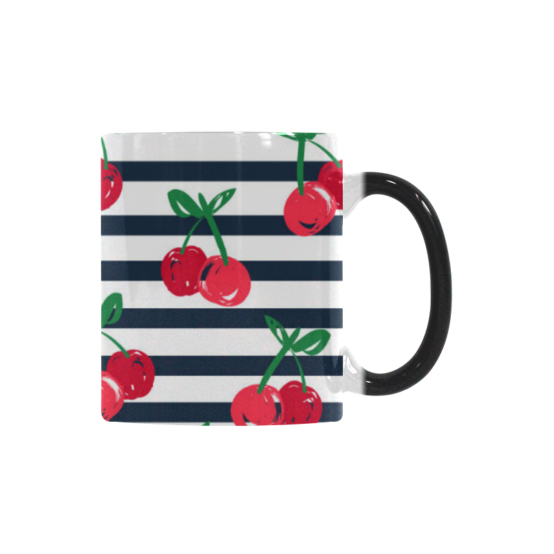 Hand drawn cherry pattern striped background Morphing Mug Heat Changing Mug