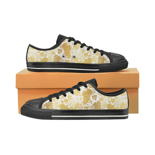 Gold grape pattern Kids' Boys' Girls' Low Top Canvas Shoes Black