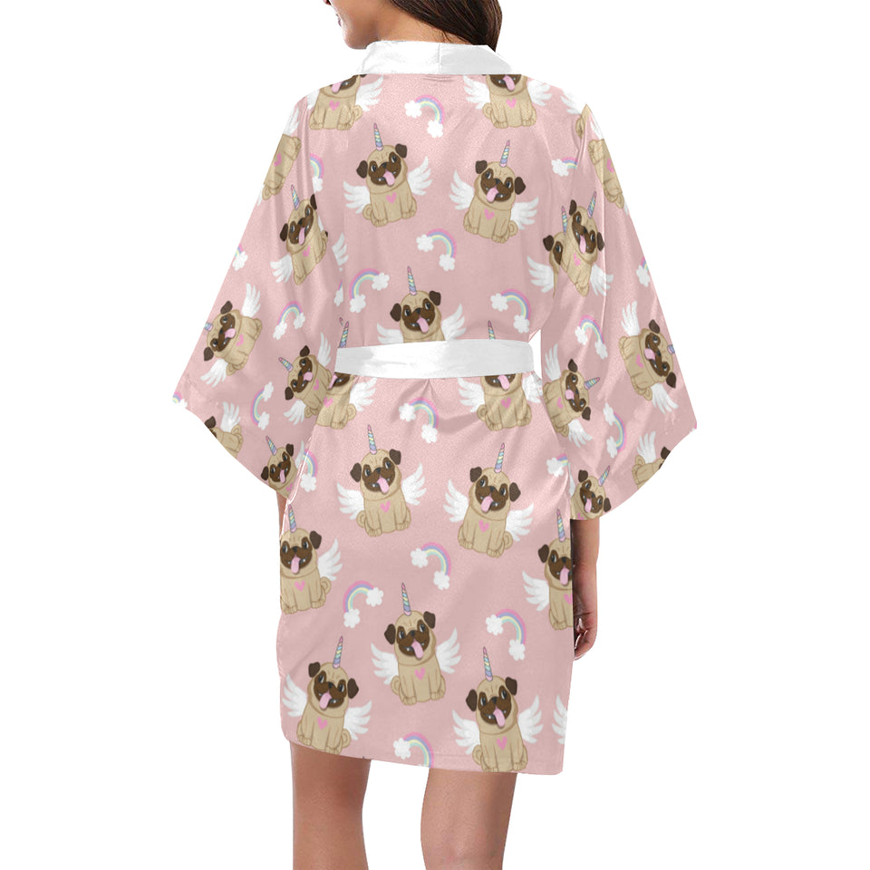 Cute unicorn pug pattern Women's Short Kimono Robe