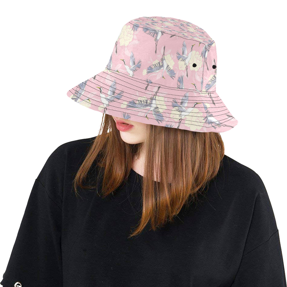 Japanese crane rose pattern Unisex Bucket Hat