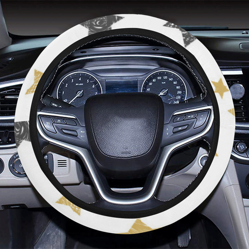 hand drawn gold black star pattern Car Steering Wheel Cover