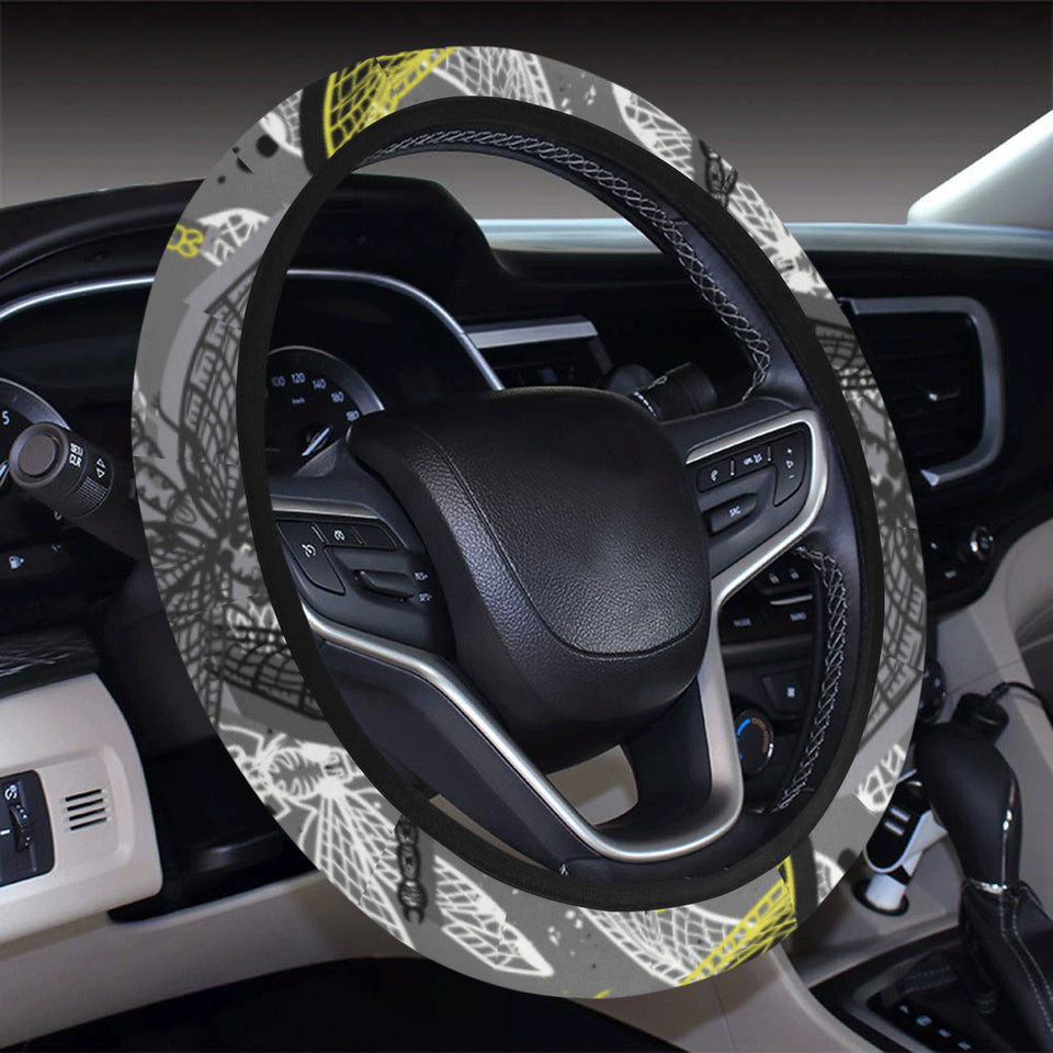 Hand drawn dragonfly pattern Car Steering Wheel Cover
