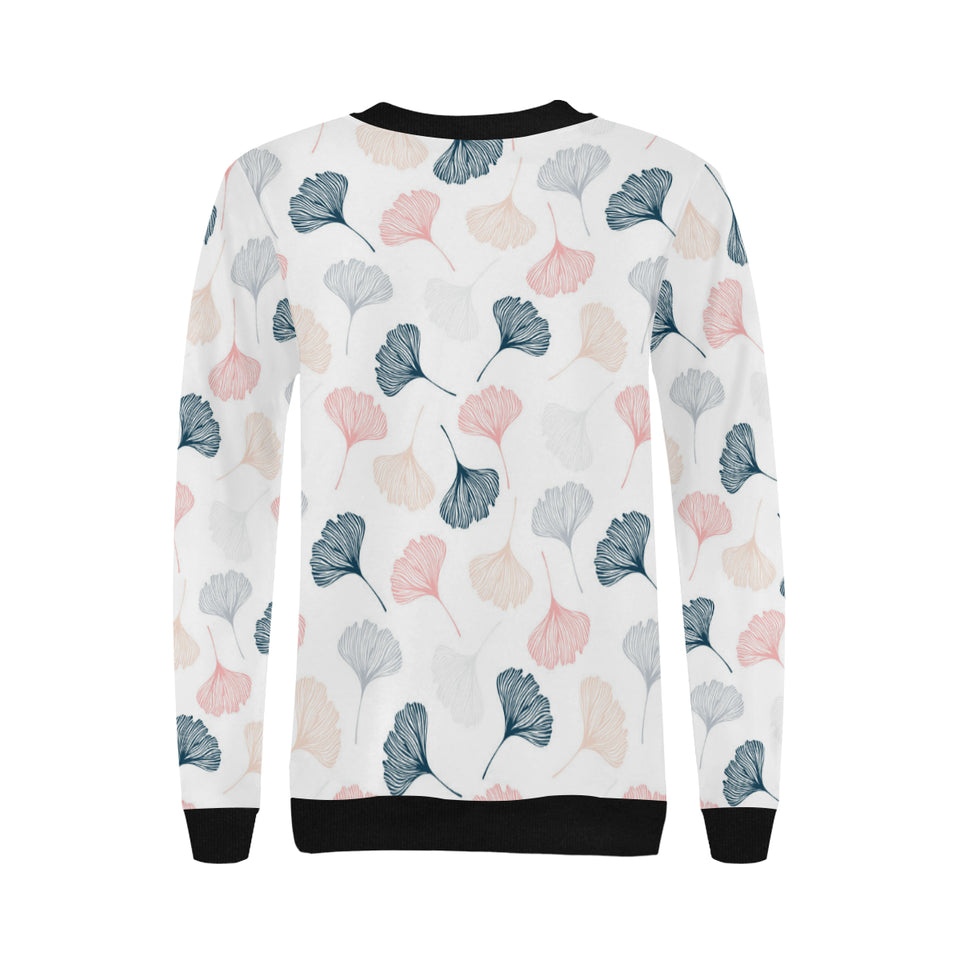 Black Gray Cream coral ginkgo leaves pattern Women's Crew Neck Sweatshirt