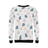 Black Gray Cream coral ginkgo leaves pattern Women's Crew Neck Sweatshirt