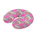 Chameleon lizard pattern pink background U-Shaped Travel Neck Pillow