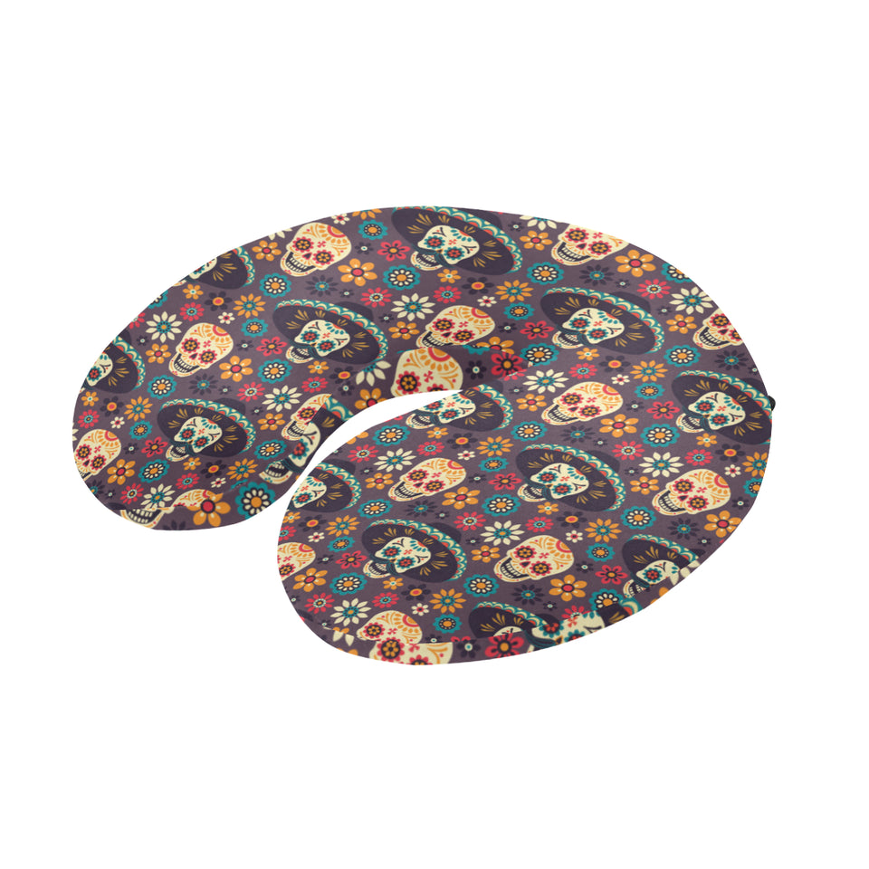 Sugar skulls flower maxican pattern U-Shaped Travel Neck Pillow