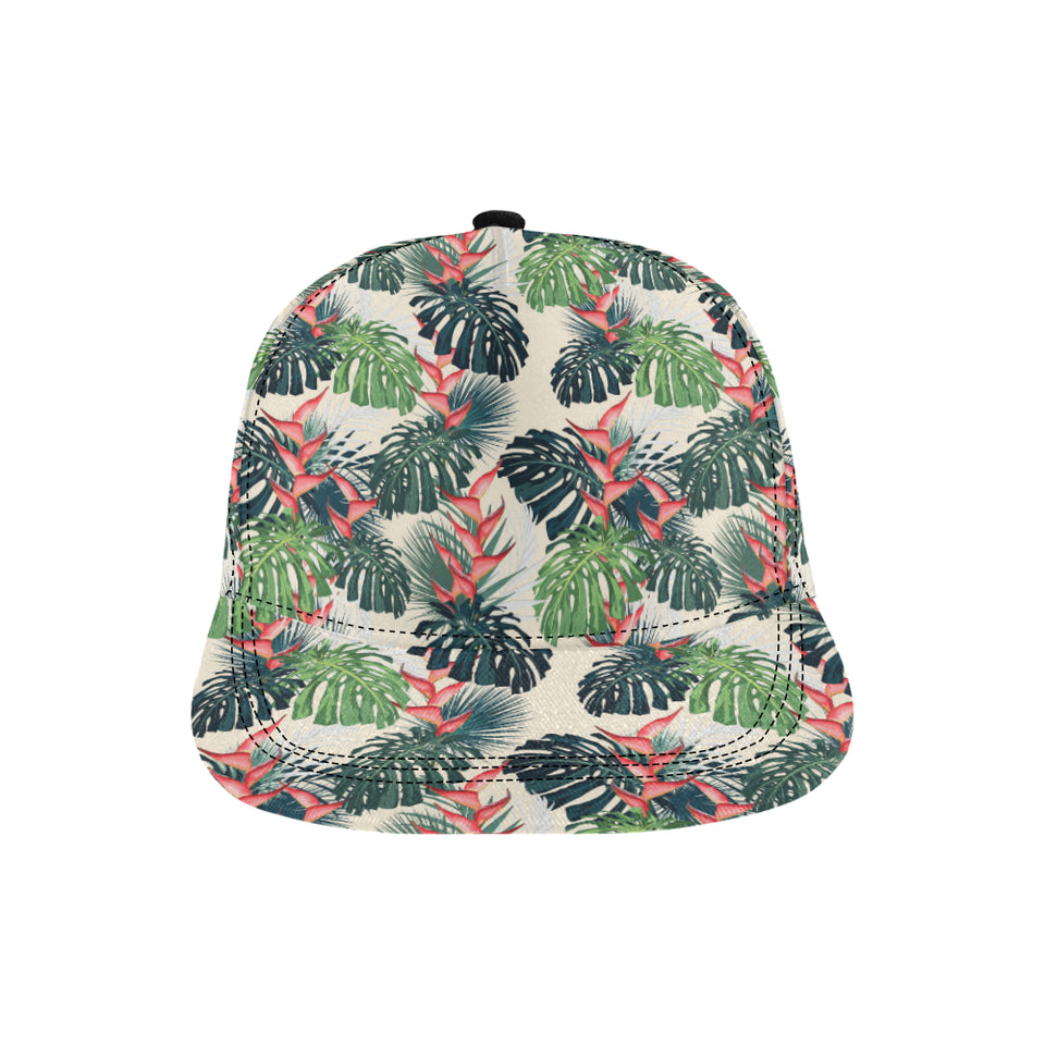 heliconia flowers, palm and monstera leaves All Over Print Snapback Cap