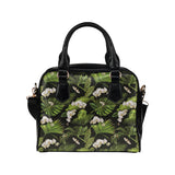 White orchid flower tropical leaves pattern blackg Shoulder Handbag