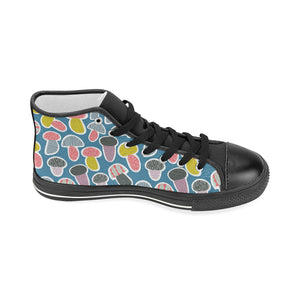 Colorful mushroom design pattern Women's High Top Canvas Shoes Black