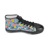 Colorful mushroom design pattern Women's High Top Canvas Shoes Black