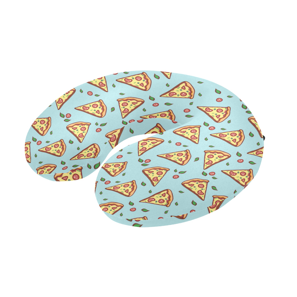 Hand drawn pizza blue background U-Shaped Travel Neck Pillow