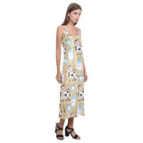 Cow bottle of milk pattern V-Neck Open Fork Long Dress