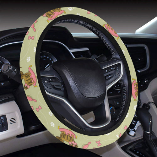 Yorkshire Terrier Pattern Print Design 01 Car Steering Wheel Cover