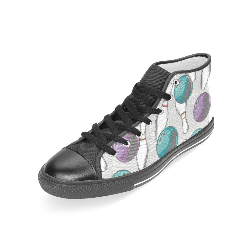 Bowling ball and pin gray background Women's High Top Canvas Shoes Black