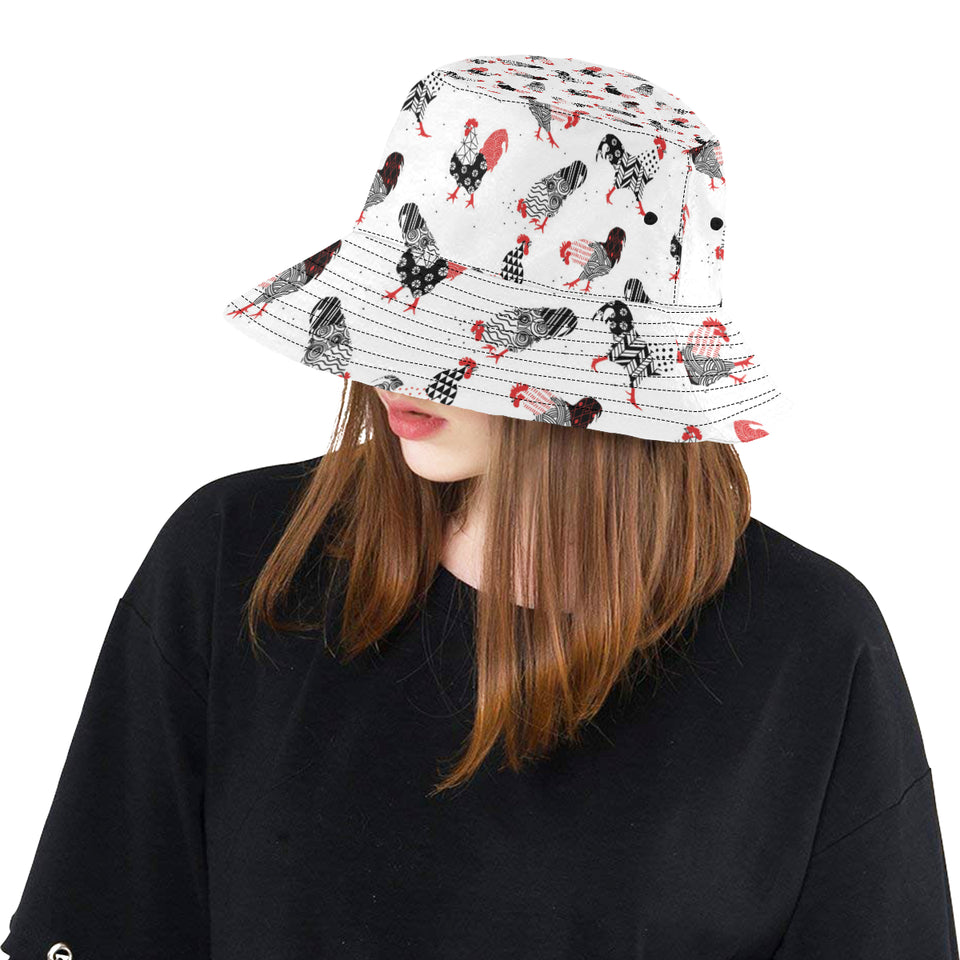 Cool rooster chicken cock floral ornament backgrou Unisex Bucket Hat